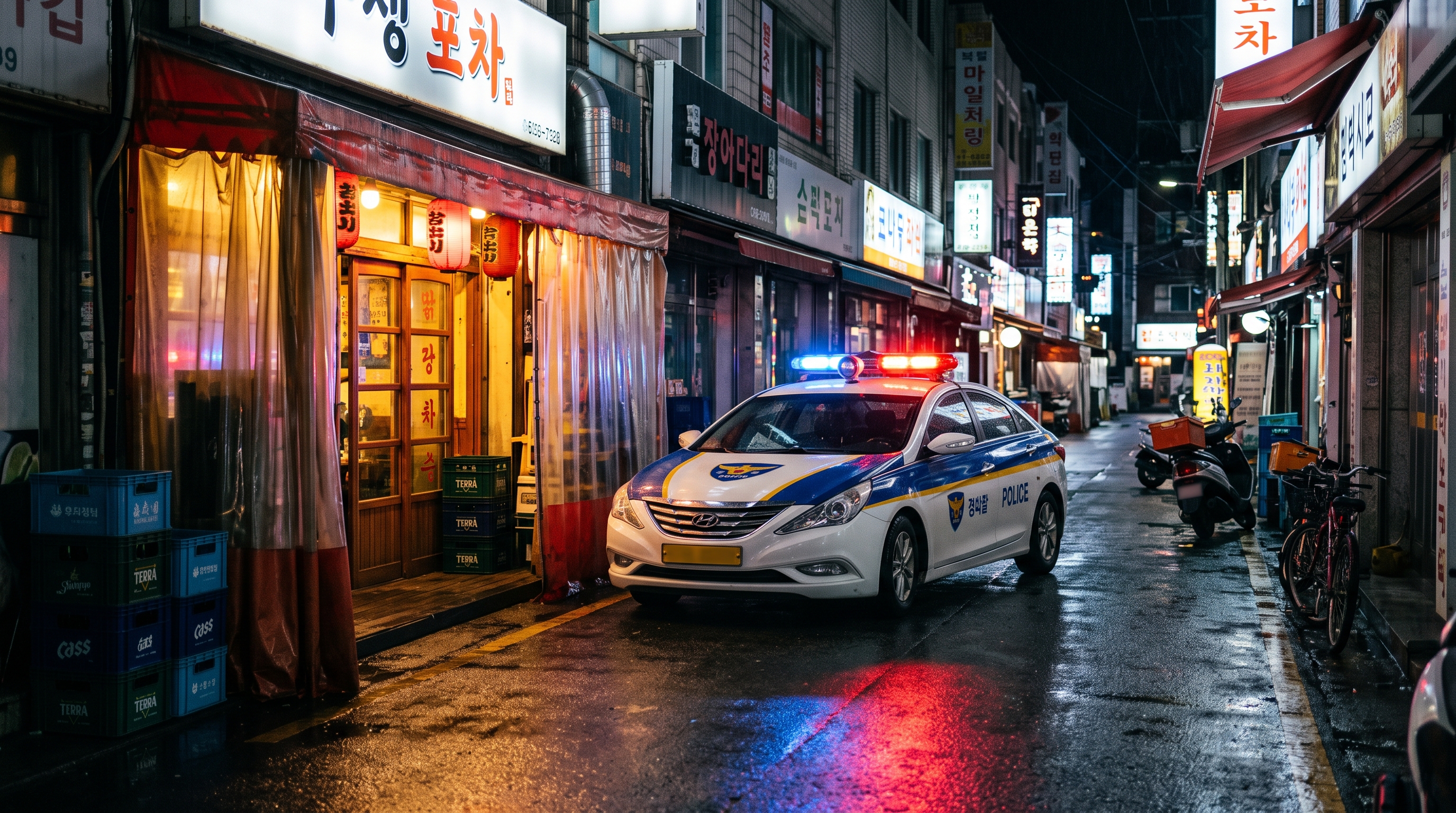 비오는 술집 거리